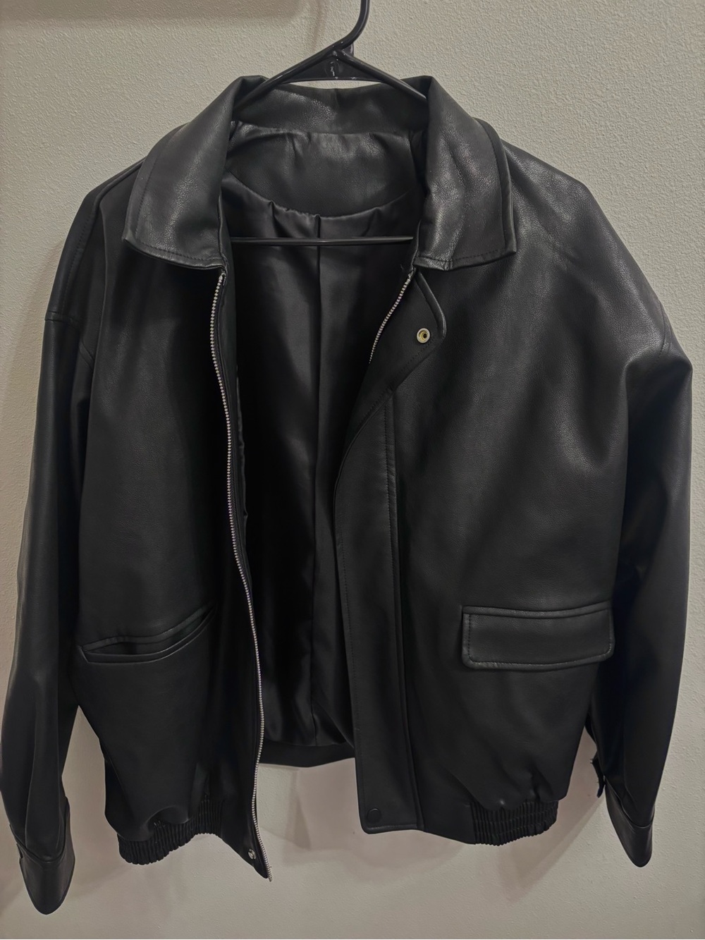 Black Leather-Style Jacket Like New